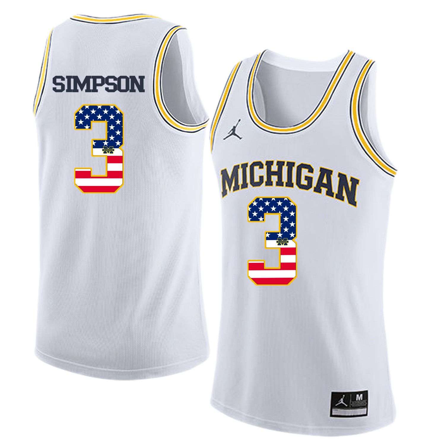 Men Jordan University of Michigan Basketball White #3 Simpson Flag Customized NCAA Jerseys
